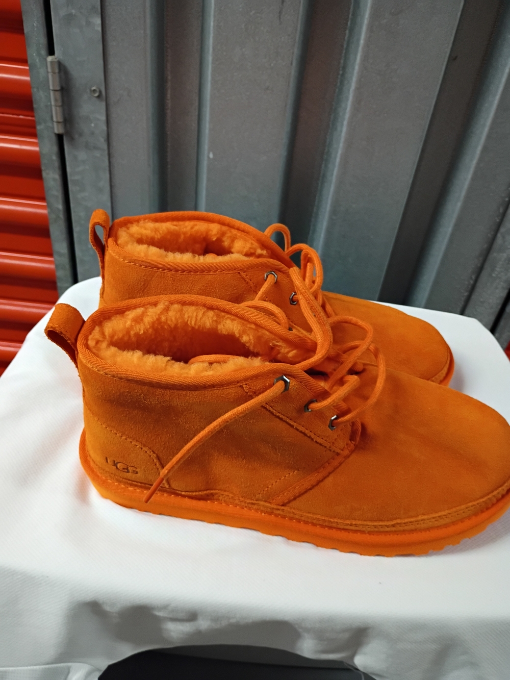 UGG Women Orange Suede Fleece-Lined Lace-Up Boots